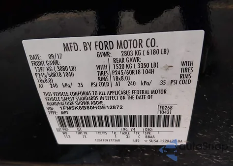 2017 Ford Explorer z USA, uszkodzony, nr VIN 1FM5K8B80HGE12872